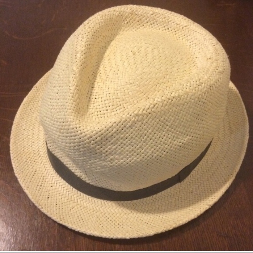 BOGO H&M classic natural straw hat with narrow dark brown grosgrain band